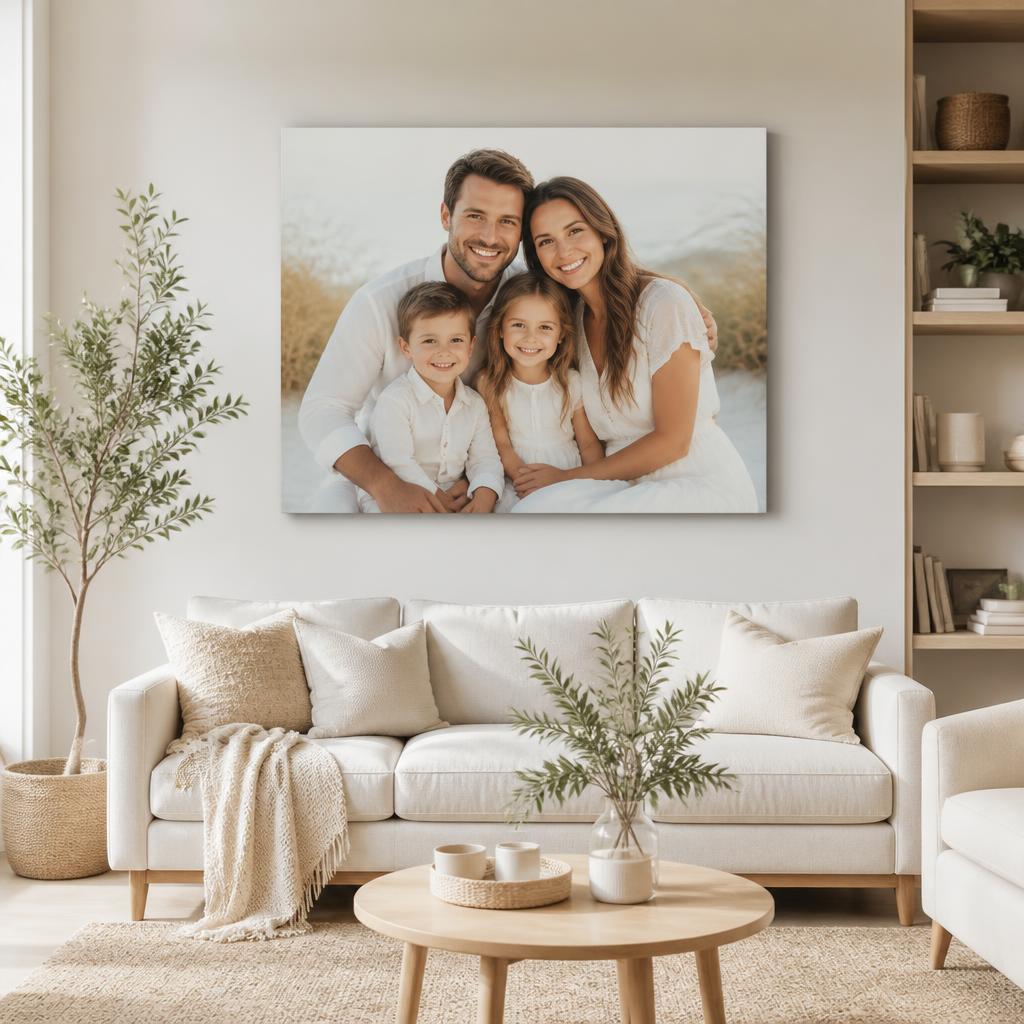 Foto-Leinwand über dem Sofa im Wohnzimmer